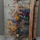 1Pcs Framed Rustic Farmhouse Floral Canvas Wall Art Enchanting Wildflowers Poster Print Vintage colored glass bottle picture printing Wooden Background Wall Decor for Bathroom Living Room decoration (24"L x 16"W, Colorful)