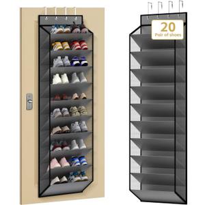 KEEPJOY 10 Tiers Mesh Over Door Shoe Organizer Storage, Hanging Shoe Holder for Door with Large Deep Pockets, Holds 20-30 Pairs of Shoes, Ideal for Sneakers & Boots(Grey)