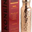 100% Copper Water Bottle, Hammered Finish Design, (34 Oz/1000ml), Copper Bottle for Drinking water with Nature Health Benefits, Leak-Proof, Durable & Eco-friendly, Ayurvedic water Bottle