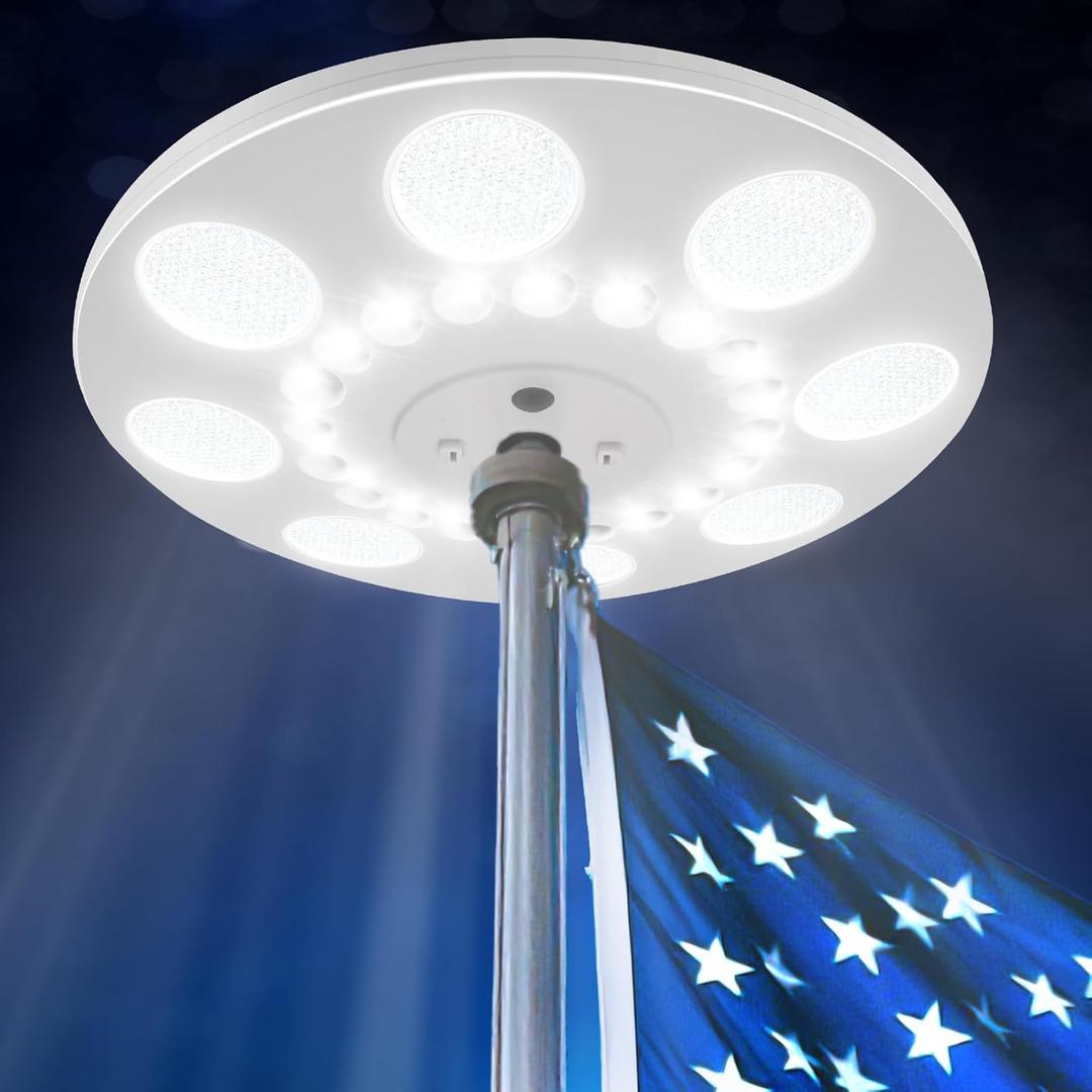 Solar Flag Pole Light Top Mount - 220 LED Flagpole Light Solar Powered 3500 Lumen IP67 Waterproof Solar Lights for 15-25ft Poles Outdoor Dusk to Dawn Flags Lighting Work 12+ Hours (White)