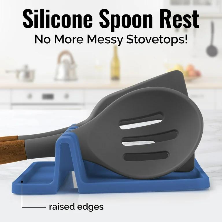 Cooking Spoon Rest Silicone Spoon Rest Kitchen Utensil Rest Spoon Holder Cooking Spoon Holder Utensil Rest Cutlery Holder Kitchen Utensil Shelf Kitchen Shelf Cooking Tools Spoon Rest (Navy)
