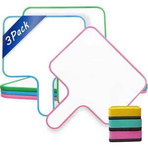 3 Pack Dry Erase Board Classroom Pack- 10''X 8'' Dry Erase Paddles with Handle Double-Sided Small Whiteboard with 3 Colorful Erasers for Homeschool Office Mini Writing Board