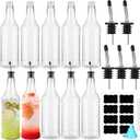 Dandat 20 Pcs 32 oz Plastic Long Neck Bottles with Pourer and Caps Plastic Juice Pour Bottles with Stainless Steel Pourer Tapered Spout for Liquor Juice Store (Sliver)