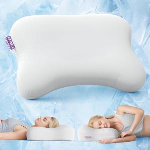Cooling Side Sleeper Pillow- Ergonomic Curved Soft Memory Foam Pillows - Patented Cervical Neck Pillow for Sleeping with Machine Washable Cover (Grey)