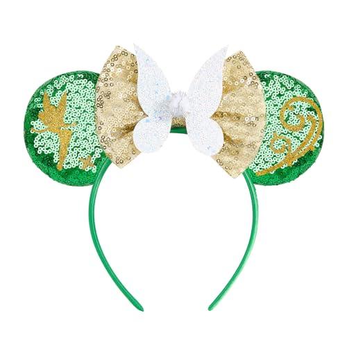 LYLIN Mouse Ears Headband, Princess Mouse Ears with Sparkly Bow for Women Girls, Green Mouse Ears Hair Accessories for Birthday Parties Cosplay Accessories Party Decorations (Butterfly)