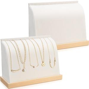 RattanView 2 Pieces Cambered Wooden Necklace Display Stand with Soft Mat Necklace Holder Jewelry Display for Vendors Home Boutique Countertop Pendant Chain Chokers Organizer Pendant (Beige, Velvet)