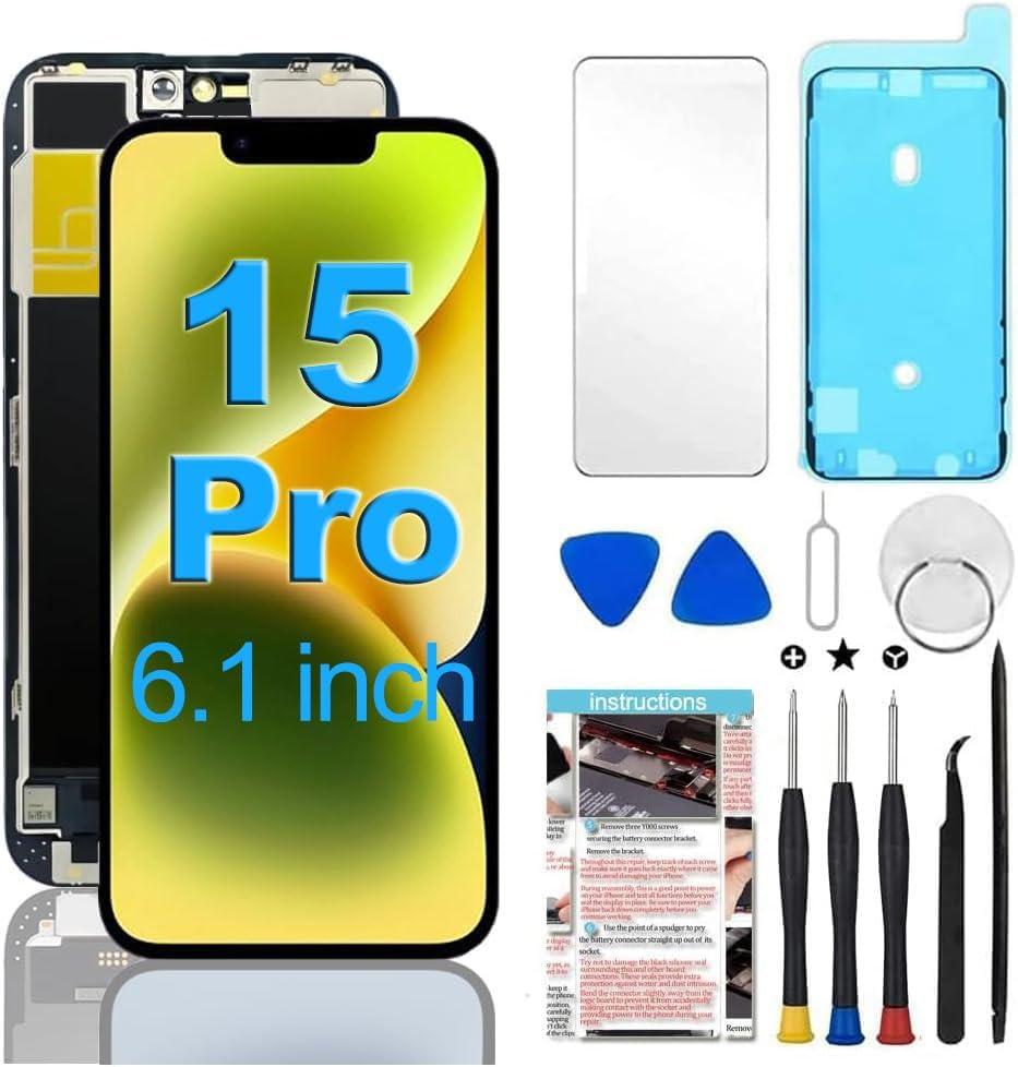 for iPhone 15 Pro Screen Replacement 6.1 inch Full HD, 3D Touch LCD Display Digitizer Assembly with Repair Tools - Model A2848, A3101, A3104, A3102