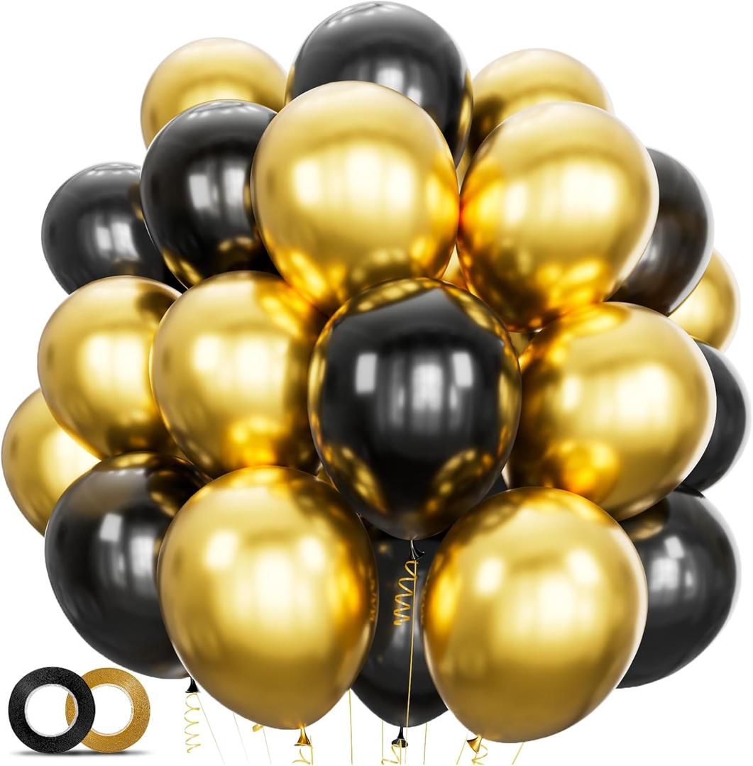 100pcs Black and Gold Balloons 12 Inch Metallic Gold and Black latex Party Balloons for Birthday Retirement Graduation New Year's Eve Party Decorations
