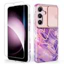 SHEDEER for Samsung Galaxy S24 Plus Case with Slide Camera Cover + Screen Protector, Samsung S24 Plus Case Shockproof Slim Thin, Glossy Fade-Resistant Pattern Phone Cases Cover for S24+ Plus, Heart