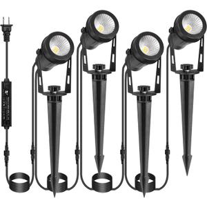 Outdoor Landscape Lighting, 4 Pack LED Outdoor Spot Lights with Transformers, 12V Warm White Low Voltage Landscape Lights IP65 Waterproof Plug in Spotlight for Yard House Pathway Tree Pools
