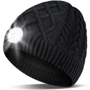 HIGHEVER LED Beanie Hat with Light: Christmas Stocking Stuffers for Men Adult Cool Gifts for Teen Boys Men Dad Winter Gifts (One Size-Large, Coal Black)
