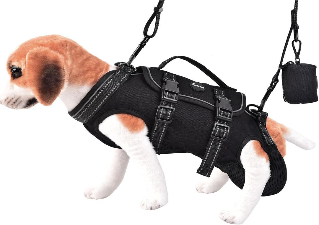 Petmolico Dog Carrier Dog Vest Harness Dog Lift Harness Adjustable Dog Leash with Small Puppy Treat Bag(Black, Medium)
