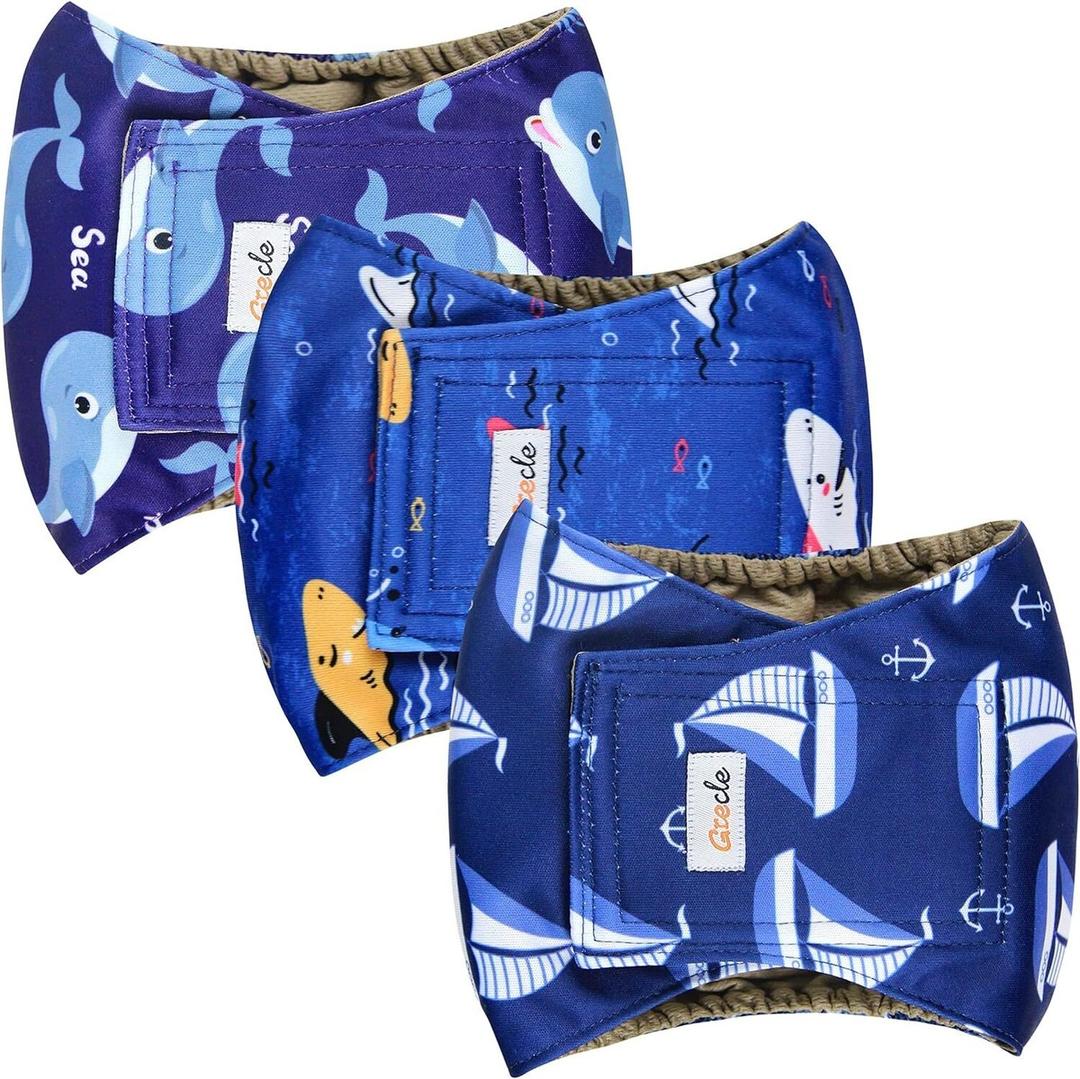 Grecle Reusable Dog Diapers Male 3Pcs, Premium Washable Belly Bands for Male Dogs XLarge, High Absorbing Male Dog Wraps for Doggie Puppy Excitable Urination and Training, XL