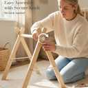 Mallify Wooden Baby Gym with 6 Gym Toys, Foldable Baby Play Gym, Natural Pine Wood Play Gym, Frame Activity Center Hanging Bar, Wooden Play Gym