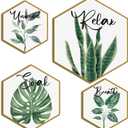 Hoteam Set of 4 Green Eucalyptus Bathroom Decor Botanical Wall Art Green and Gold Bathroom Decor Wall Art Relax Soak Unwind Breathe Paintings