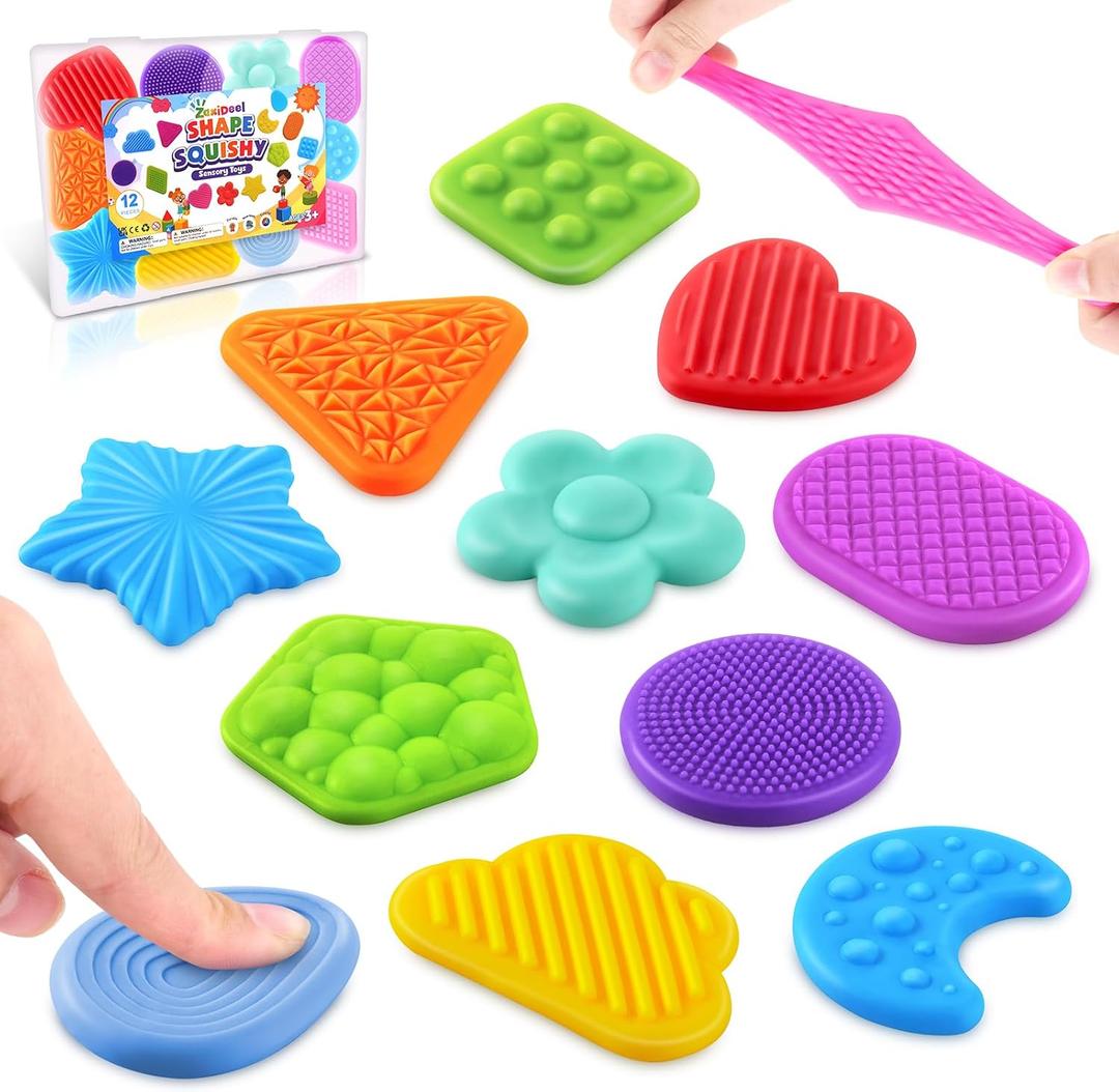 Squishy Fidget Toy Kids Toddlers: 12Pcs Soft Textured Sensory Toys for ADHD, 2 to 3.5 inches