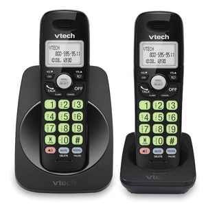 VTech 2Handsets Cordless Phone with DECT 6.0, FullDuplex Speakerphone, Lighted Display, Backlit Keypad, Caller ID/Call Waiting, Volume Control, Hearing Aid Compatible, Wall Mount | VG13121 (Black)