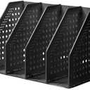 deli Collapsible Magazine File Holder 4 Vertical Compartment Binder Holder for Desk Organizer Adjustable Sturdy Binder Storage Organizer for Office School Home（Black）