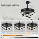 Retractable Ceiling Fan, 42 Inch Chandelier Ceiling Fans with Light, Modern Fandelier Ceiling Fan for Bedroom Living Room Dinning Room, Reverse Motor, 3 Color Temperature, 6 Wind Speed, Black