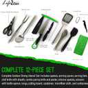 Life2Go 12 Piece Stainless Steel Camping Cooking Utensils Set, Portable Outdoor Kitchen Kit with Chef Knife, Tongs, Spatula, Scissors, Camp Cooking Gear with Carry Case for Hiking, BBQ & Travel, Gray