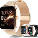 Smart Watch for Women Men(Answer/Dial Calls) 1.83" HD AI Voice Smartwatch with Fitness/Step Tracker/Heart Rate/Sleep/Stress Monitor, 120+ Sports Modes IP68 Waterproof for IOS/Android, Gold/3 Bands