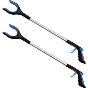 RMS 2-Pack 34 Inch Extra Long Grabber Reacher with Rotating Jaw - Mobility Aid Reaching Assist Tool (Blue)