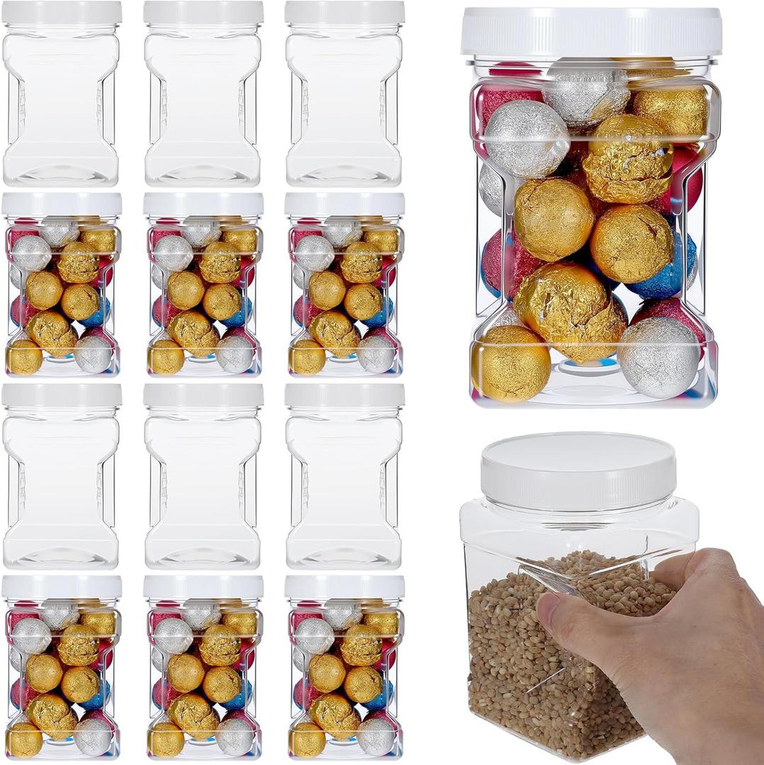 12pcs Clear Plastic Storage Jars with Lids 26oz Easy Grip Handles Plastic Containers Reusable Wide Mouth Plastics Canisters with Airtight Lids Square Paint Storage Containers for Kitchen Cookies Candy