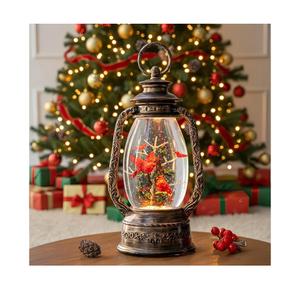 Christmas Snow Globe Lantern Water Glittering 12'' Cardinal with Music, USB Lined/Battery Operated Lighted Lantern for Christmas Festival Decoration Gifts
