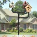 Garbuildman Upgraded Smart Bird Feeder Pole for 3 Birdhouses with Reinforced 5-Prong Base, Adjustable Birdhouse Pole for Outdoors, 3-in-1 Bird Feeder Stand Mounting Kit for Wild Birds Watching, Black