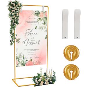 GOJAWAY Honey Yellow Wedding Welcome Sign Holder, 68 Welcome to Our Wedding Sign Adjustable Display Stand with two Water Bags and Hanging Strap, Easel Stand Personalized for Baby Bridal Shower