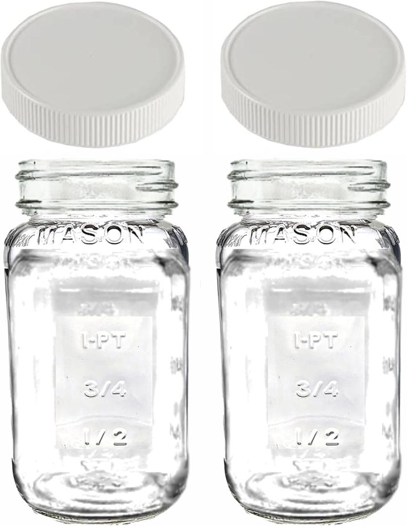 JARMING COLLECTIONS Glass Regular Mouth 24 oz Mason Jars with BPA Free Plastic Storage Lids - Made in USA - 24oz Mason Jars Regular Mouth 24 oz with Lids - Set of 2
