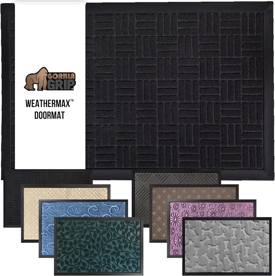 GORILLA GRIP 100% Waterproof All-Season WeatherMax Doormat, 47x35, Durable Natural Rubber, Stain and Fade Resistant, Low Profile, Indoor Outdoor Door Mats, Easy Clean Patio Entrance Mat, Midnight Maze (47" x 35")