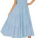 ZESICA Women's 2025 Bohemian Summer Floral Print One Shoulder Sleeveless Smocked Ruffle Tiered Beach Long Midi Dress, Small