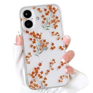 NITITOP for iPhone 16 Plus Case Cute Clear Flower Floral - Orange
