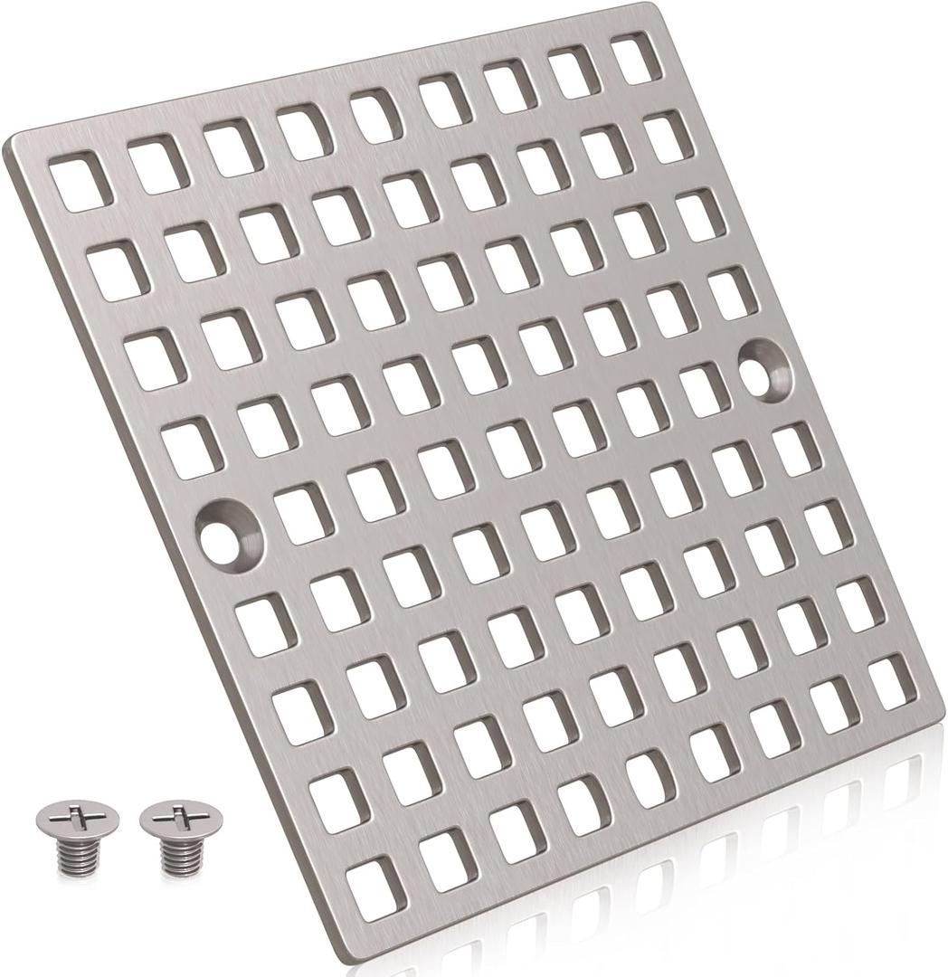 3-7/8" Brushed Nickel Shower Drain Cover - Square Floor Drain Cover Replacement - Hair Catcher/Drain Strainer for Bathrooms, Showers, and Sinks - SUS304 Stainless Steel & CUPC Certified
