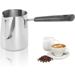 Classics Turkish Coffee Pot, 12oz/350ml Stainless Steel Milk Frothing Jug Long Handle Coffeware Pull Flower Toroid Pitcher Milk Warmer Hot Chocolate Maker