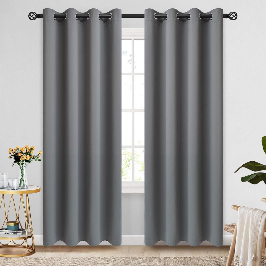 COSVIYA Grommet Room Darkening Curtains 84 inch Length 2 Panels,Thick Polyester Light Blocking Insulated Thermal Window Grey Curtain Drapes for Bedroom/Living Room,52x84 inches