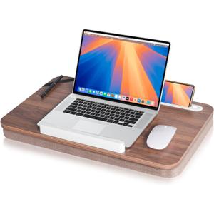 Lap Desk, Lap Desk with Cushion, Fits up to 17 inch Laptop, Premium Portable Laptop Stand Desk with Tray, Pad & Phone Holder, Home Office for Bed/Couch/Car/Reading/Writing (Medium 21*13 in, Walnut)