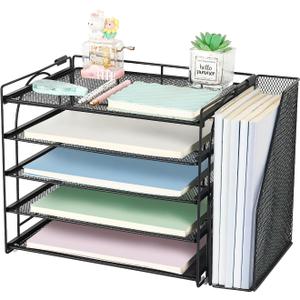 AUPSEN Desk Organizers and Accessories, 5-Tier Desktop Paper File Organizer with Removable File Holder, Desk Accessories & Workspace Organization for Home Office Supplies (Black) (8" x 15"x 10")