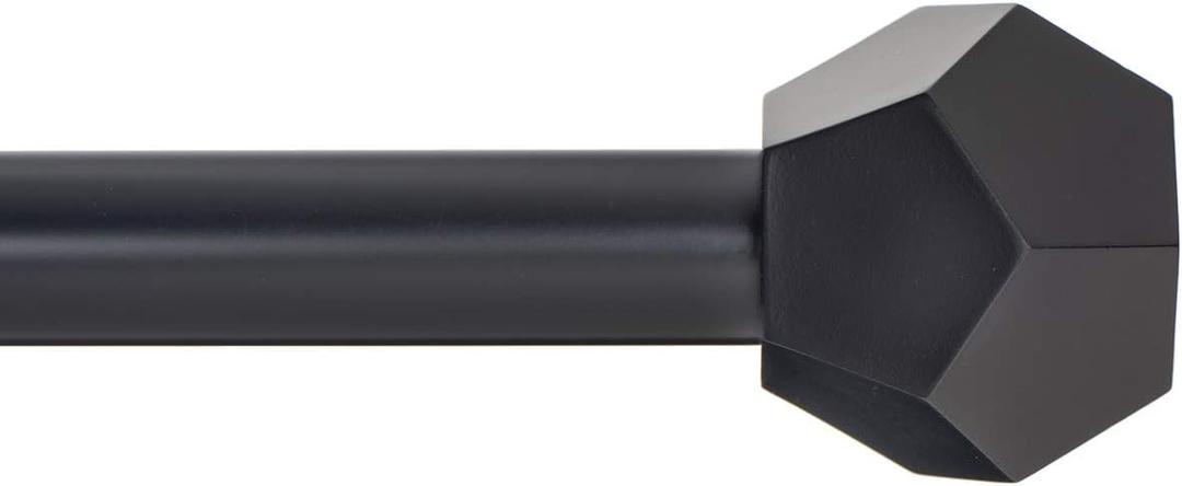 Ivilon Drapery Treatment Window Curtain Rod - Faceted Hexagonal 1 inch Pole. 28 to 48 Inch. Black