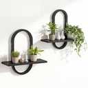 KALYLOC Floating Shelves for Wall, Hanging Shelves Wall Shelf for Plants, Decorative Wall Mounted Shelves for Living Room Bedroom Bathroom Home Office Kitchen, Black Wood Set of 2