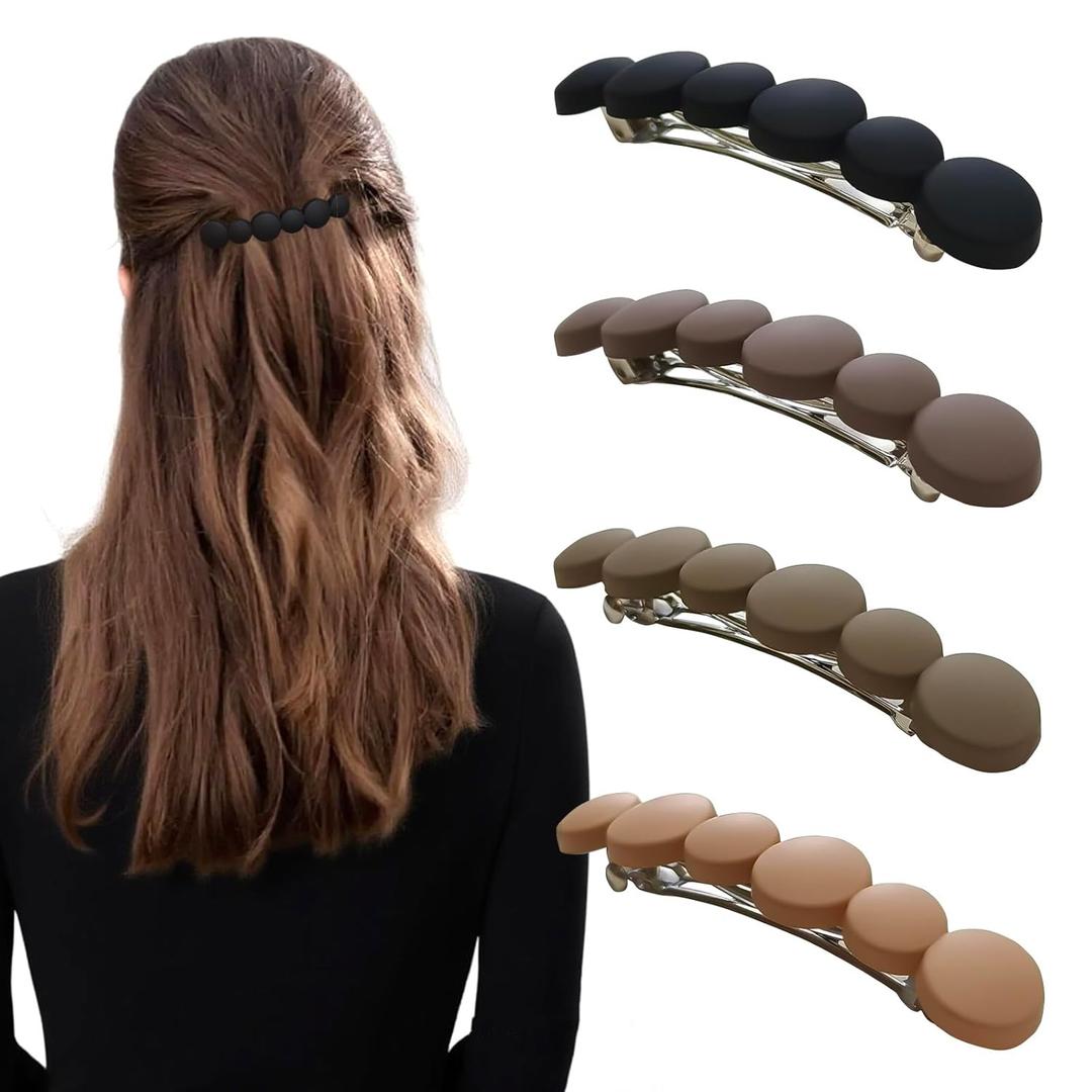 French Hair Barrettes for Women No Slip Not Easy to Break Half Up Medium to Small Hair Barrette Clips for Thin, Short or Fine Hair, 4 Pack (matte)