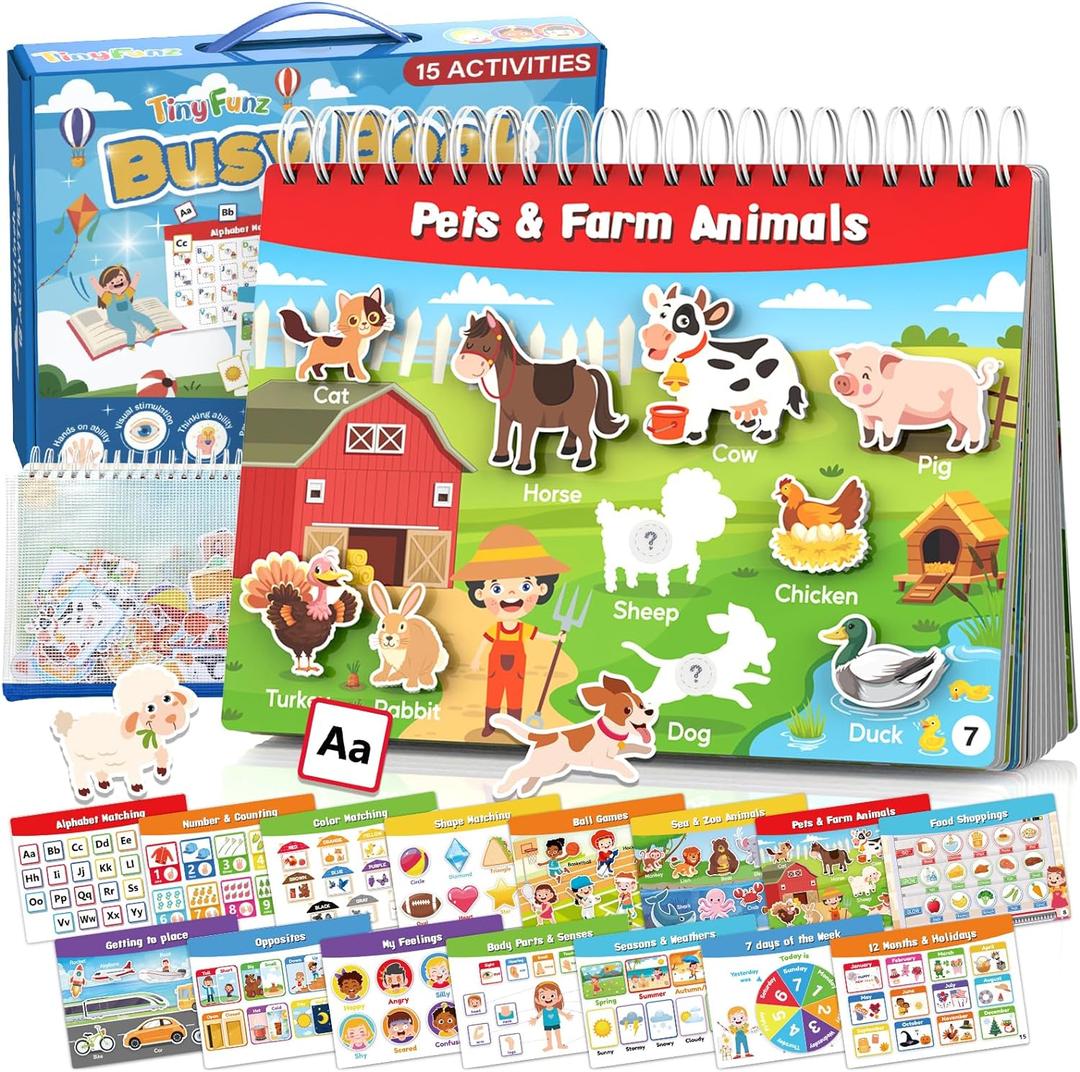 Montessori Busy Book Toys for Toddlers - Preschool Learning Activities Book | Pre-Assembled Educational Books for Kids Ages 3+ | Autism Sensory Toddler Toy | Birthdays Christmas Travel Gifts for Kids (Redgreen)