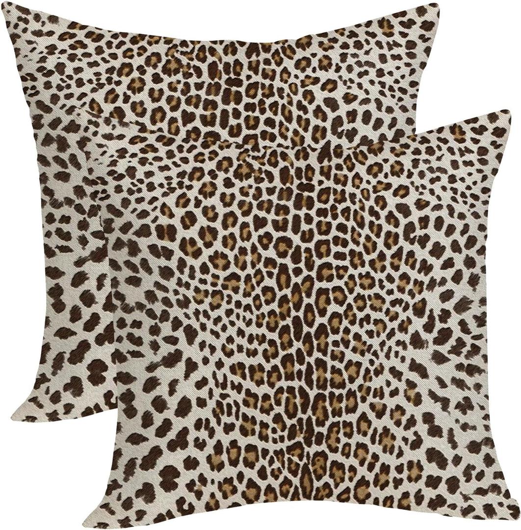 Leopard Pillow Covers 16x16 Inches Pack of 2,Cheetah Print Brown Throw Pillow Covers Animal Skin Modern Pillowcase Decoration Farmhouse Decorative Linen Cushion Cover Decor for Home Sofa Couch