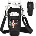 Initial Water Bottle Holder with Strap for Stanley Cup Accessories 40 oz Tumbler/Simple Modern Tumbler Bag, Water Bottle Carrier Bag with Strap for Men Women Gift Hiking, Travel, Camping, Walking Gym (Black)