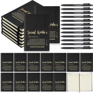 Supervitae 48 Pcs Social Worker Appreciation Gifts Set 24 Mini Notepads Journal 24 Ballpoint Pen Thank You Gifts Bulk for Xmas Coworker Employee Teacher Nurse Volunteers Office(Black)