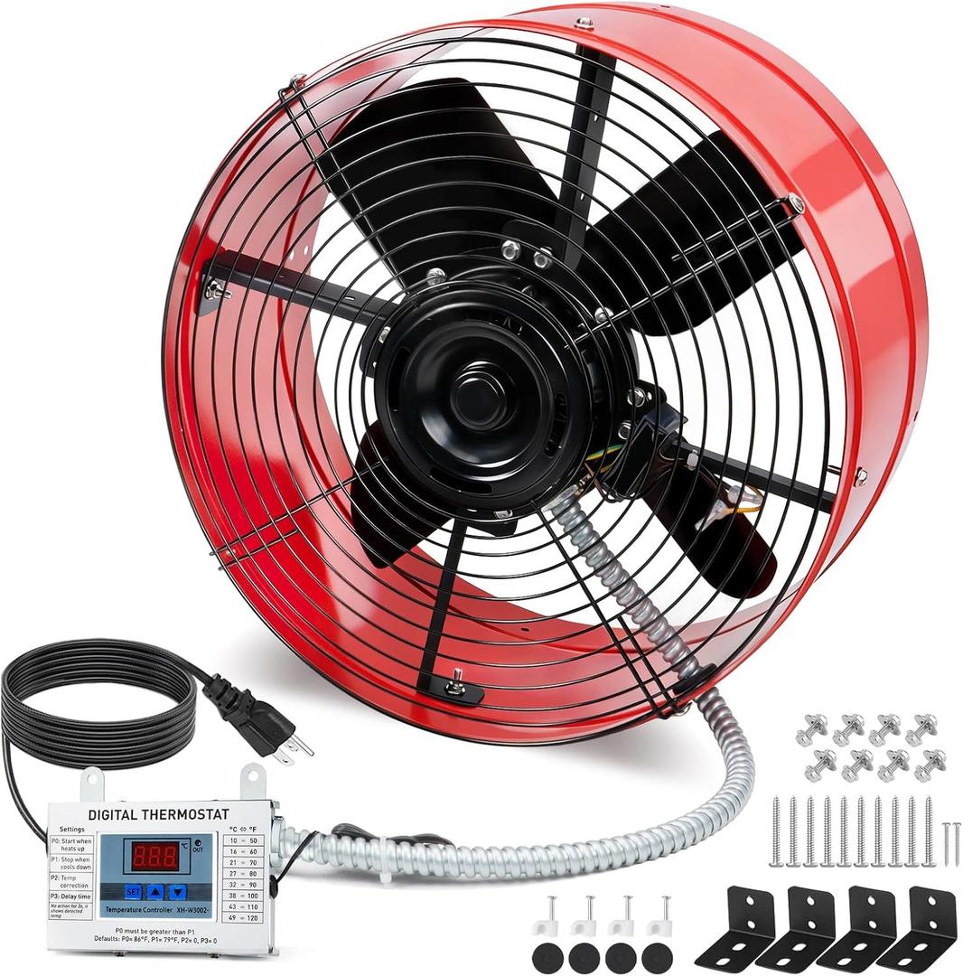 15" Gable Attic Fan with Thermostat, 1650CFM Plug-and-Play Attic Gable Vent Fan with Start Capacitor for 2500 sq.ft, Quiet Attic Exhaust Fan with Thermostat & 20FT Power Cord for House Garage Shed