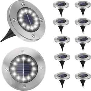 Solar Lights Outdoor Waterproof, 12 Packs Bright Solar Ground Lights with Updated 12 LEDs, Solar Garden Lights Landscape Lights for Pathway Walkway Driveway Patio Yard Deck Lawn Decor (Cold)