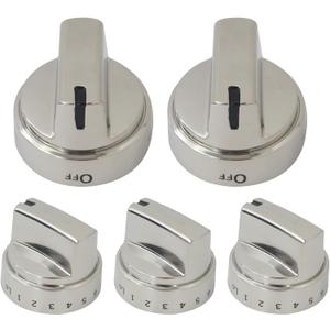 New 5 Pcs WB03X24818 Stove Knob Replacement Fit for GE Gas Stoves JGBS66REK3SS JGBS66REK4SS, Replace AP5989029, PS11729081, Reinforced D-Shape Hole, Silver