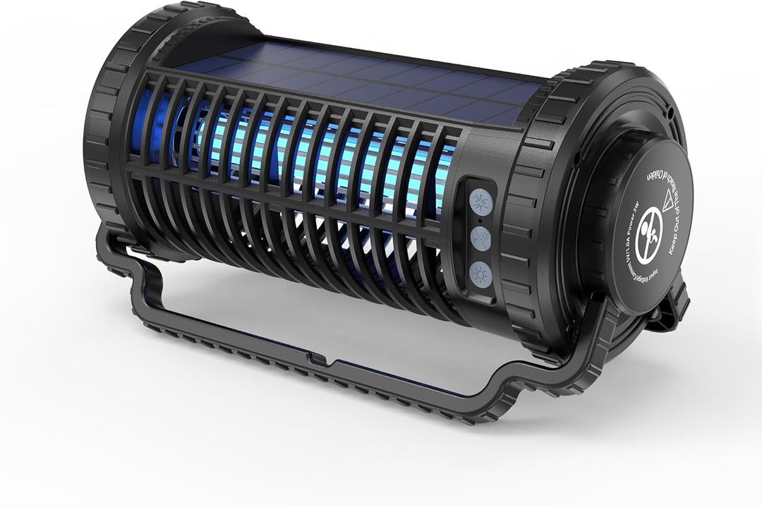 Solar-Powered Mosquito Killer & Bug Zapper, 4200V Voltage, IP5 Waterproof, ABS Fireproof Material, Large Coverage Area (1/2 Acre), Long-Lasting LED Lamp Beads(Black)